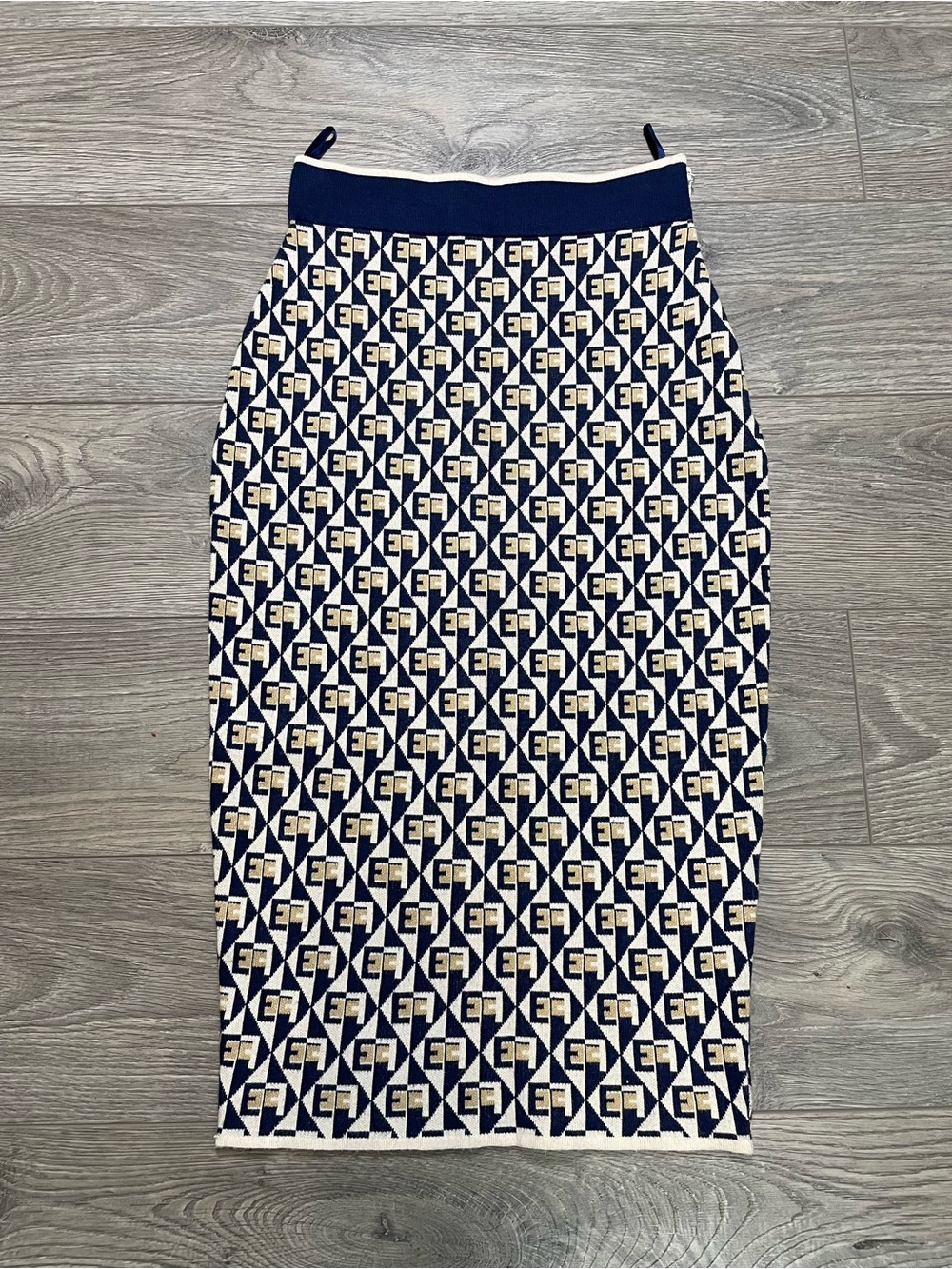 Elisabetta Franchi Monogram Knit Midi Skirt IT‎ 40 US 4 Made in Italy